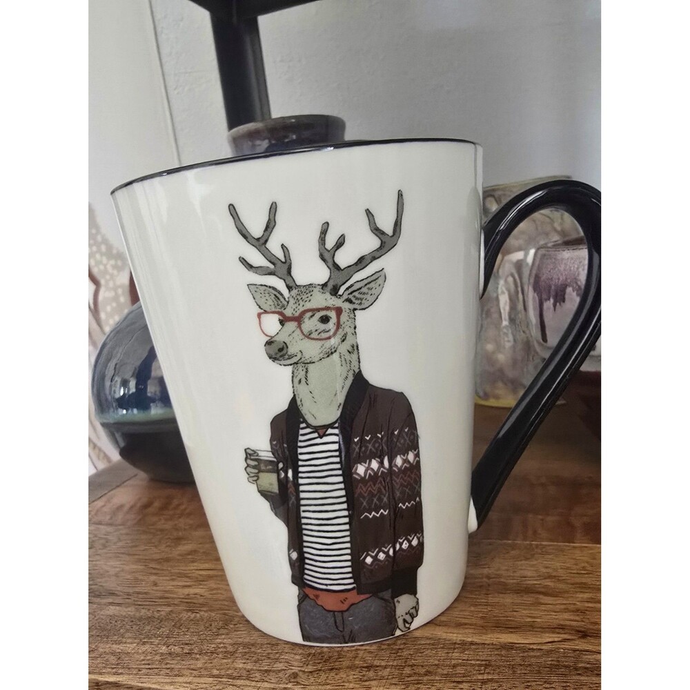 Hipster DEER Ceramic Coffee 16 oz Mug Cup Christmas Holidays Winter - Picture 2 of 7